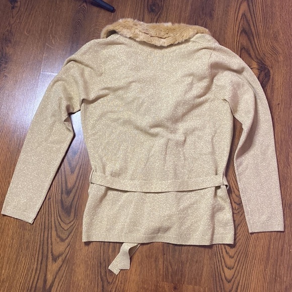 🌷 Mixit 🌷 Gold Sparkle Fur Trim Cardigan Sweater NWT - Picture 6 of 10